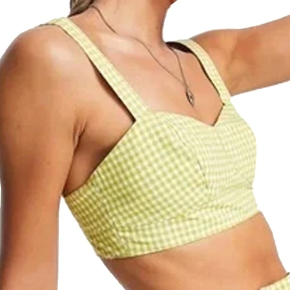 Nordstroms Topshop Crop Top Bralette Gingham Check Corset Tie Back Blouse NWOT - Picture 3 of 14